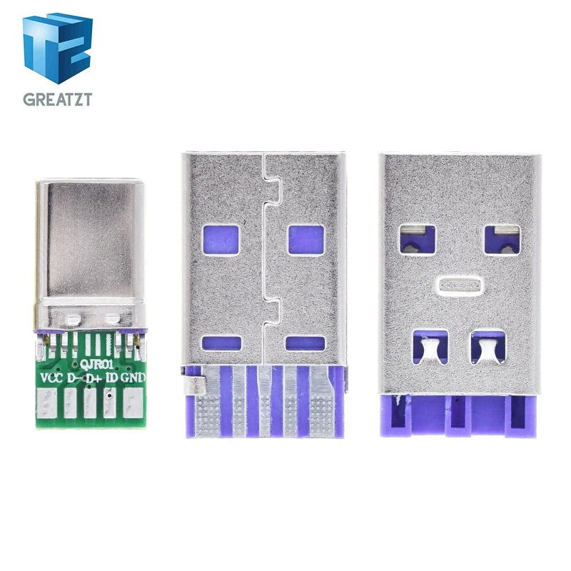 1/5Set PD Fast Charge Type-C USB 65W 5A  Male Connector Welding With 5Pin PCB + Type A Male 5Pin USB DIY OTG Data Charge DIY KIT