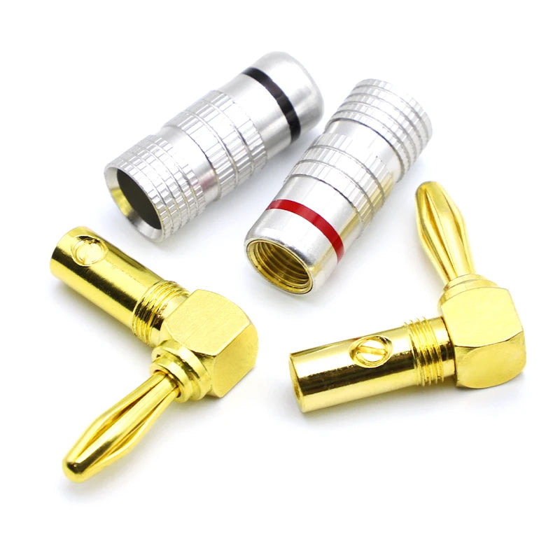 4pcs Banana Plug Connectors Right Angle 90 Degree Gold-Plated 4MM Audio Jack Adapter Video Speaker Plugs HiFi