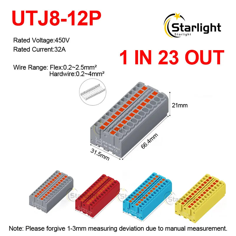 Distribution block PTFIX2.5mm² Wire Electrical Cable Connectors Plug-in Terminal Block  Splitter DIN-Rail Mounting Junction Box