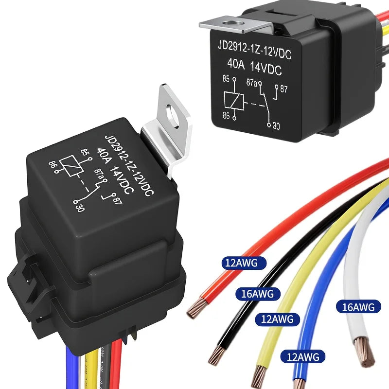 1PC 12V 40A Relay 5 Pin Waterproof Auto Relay Heavy Duty 12AWG and 16AWG Car Relay Kit with Harness Set for 12 Volt Automotive