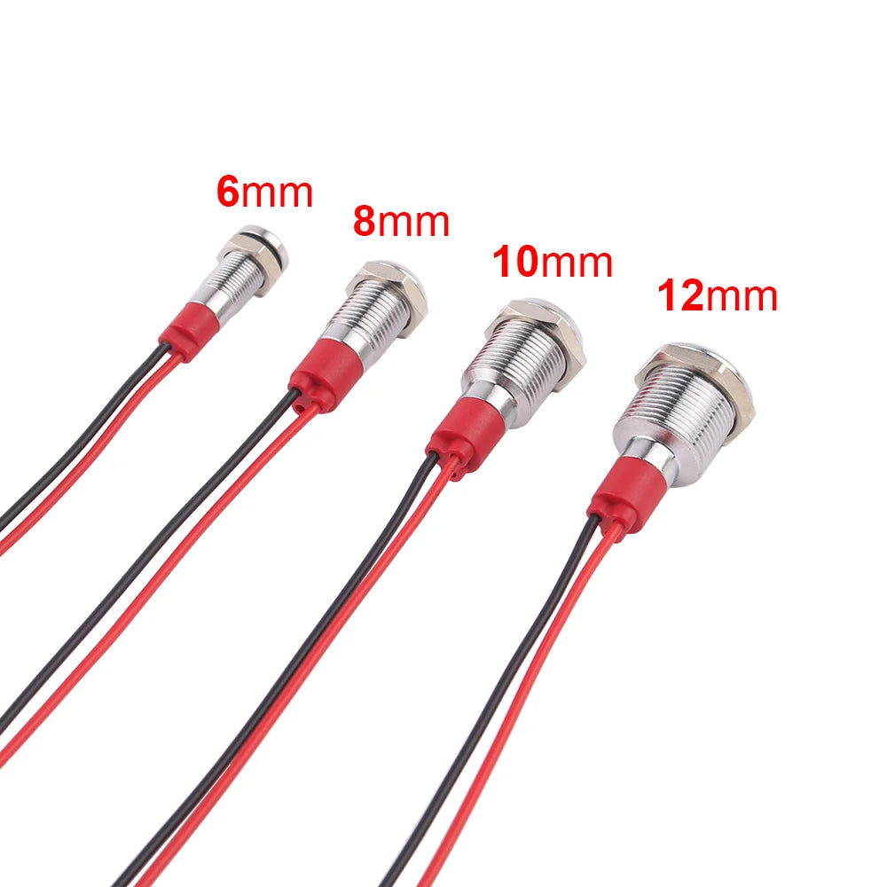 6/8/10/12mm Waterproof Warning LED Metal Indicator 3-6V 12-24V 110-220V Machine Car Working Red Yellow Blue Green White