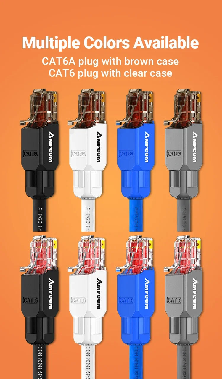 AMPCOM Tool Free RJ45 Connector, No Crimp Tool Less UTP 1000Mbps CAT6/CAT6A Modular PLug for Stranded Solid Lan Ethernet Cable