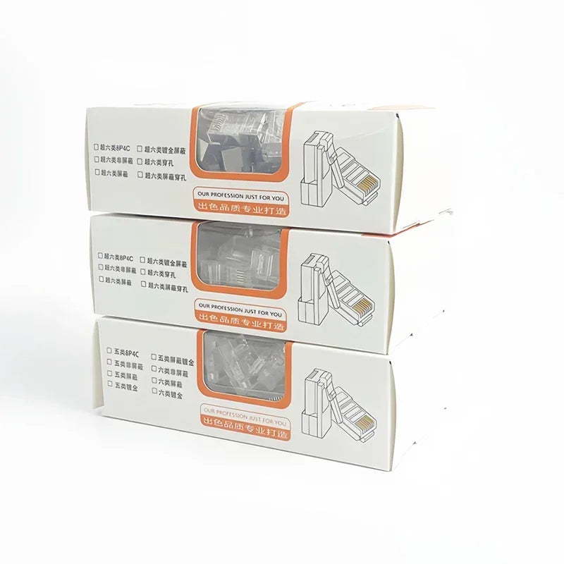 100Pcs/Box RJ45 Gigabit Ethernet Connector Cat5e Cat6e Crystal Terminal for Internet Cable Connecting Adapter 100Mbps/1000Mbps