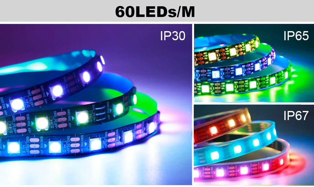 WS2811 WS2812B WS2813 WS2815 5050RGBIC Smart LED Strip Lights Individually Addressable IC  30/60/144Pixels/Leds/m Light DC5V/12V