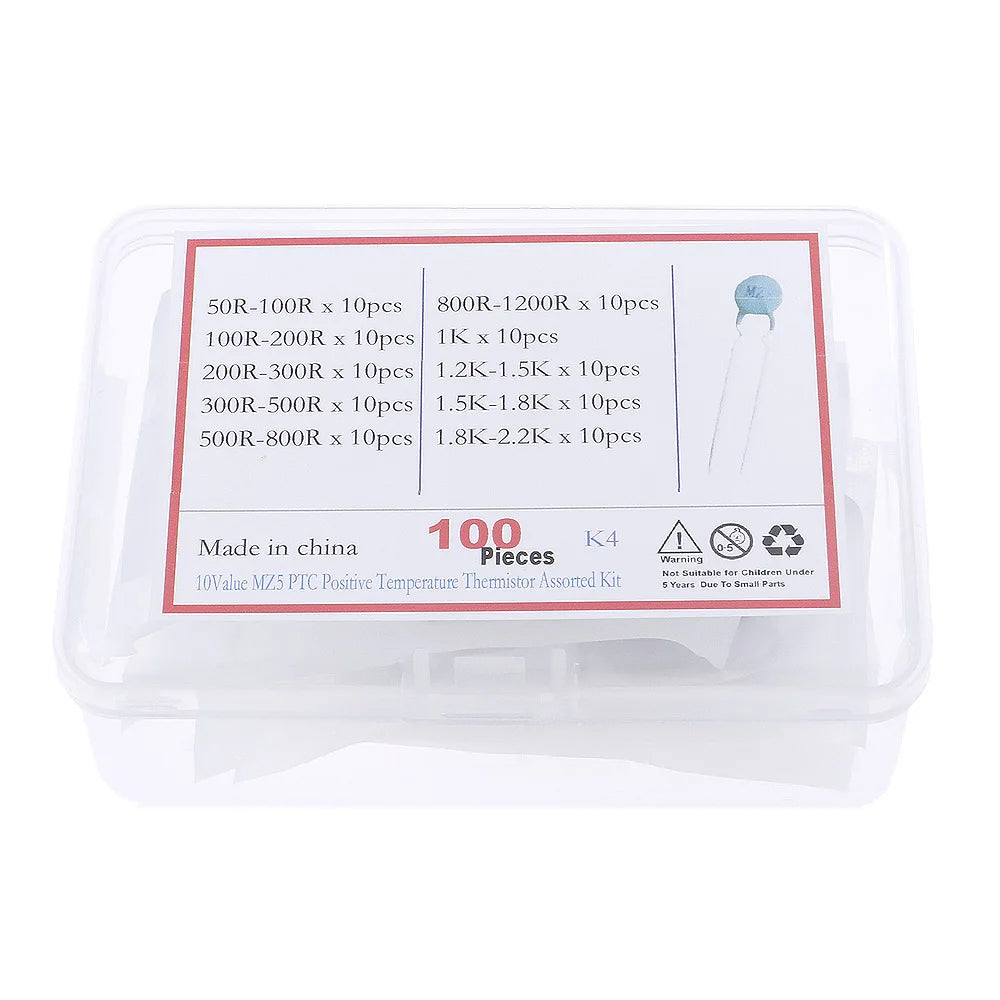 100Pcs 10Value 50 ohm - 2.2K MZ5 PTC Positive Temperature Thermistor Resistor Assorted kit
