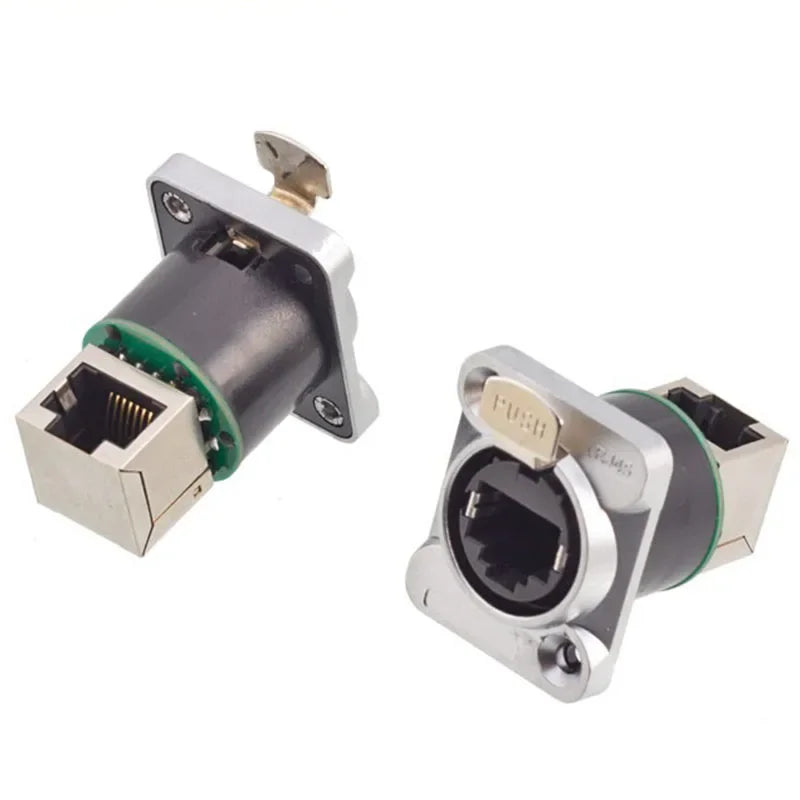 CAT6A CAT5E Industrial Micro RJ45 8P8C Shielded D Code Panel Mount Ethernet Socket Right Angle Jack IP67 Waterproof Network Plug