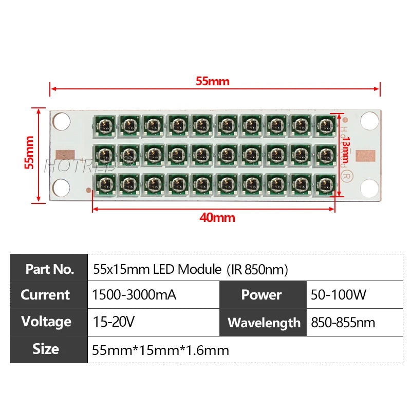 High Power LED Chip IR Infrared 730nm 810Nm 850nm 940nm Deep Red 660nm 30W 50W 100W Grow Plant Light for Night Vision CCTV Camer