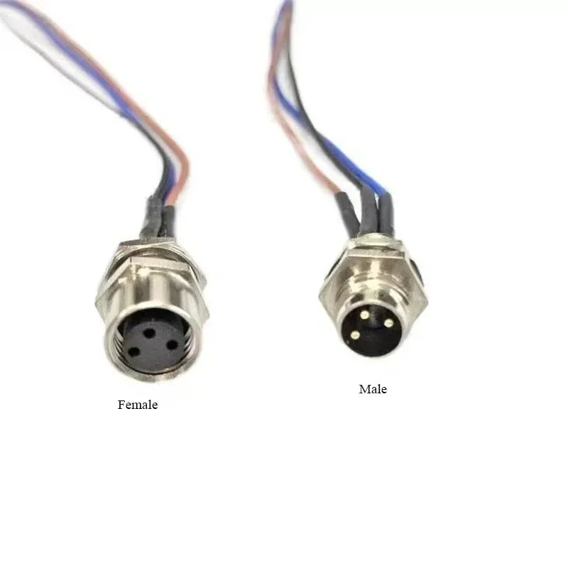 Waterproof M12 Male Female Connector Cable IP68 4 5 8 12 Pin Aviation Socket with 20CM Wire Open 12mm/16mm Panel Mount Sockets