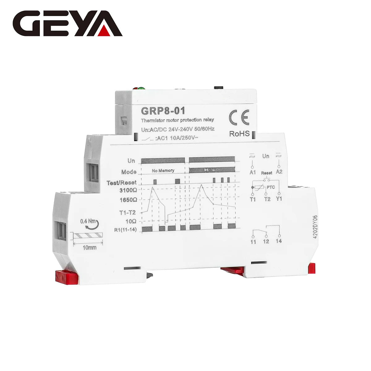 GEYA GRP8 PTC Thermistor Motor Protection Relay AC/DC 24-240V Wide Range Overload Overheat Phase Failure Starter Protection