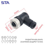 M12 Screw Termination Plastic Field Plug NMEA2000 5 Pin Straight Angled IP67 Waterproof 3 4 6 8 Poles Sensor Connectors PG7 PG9