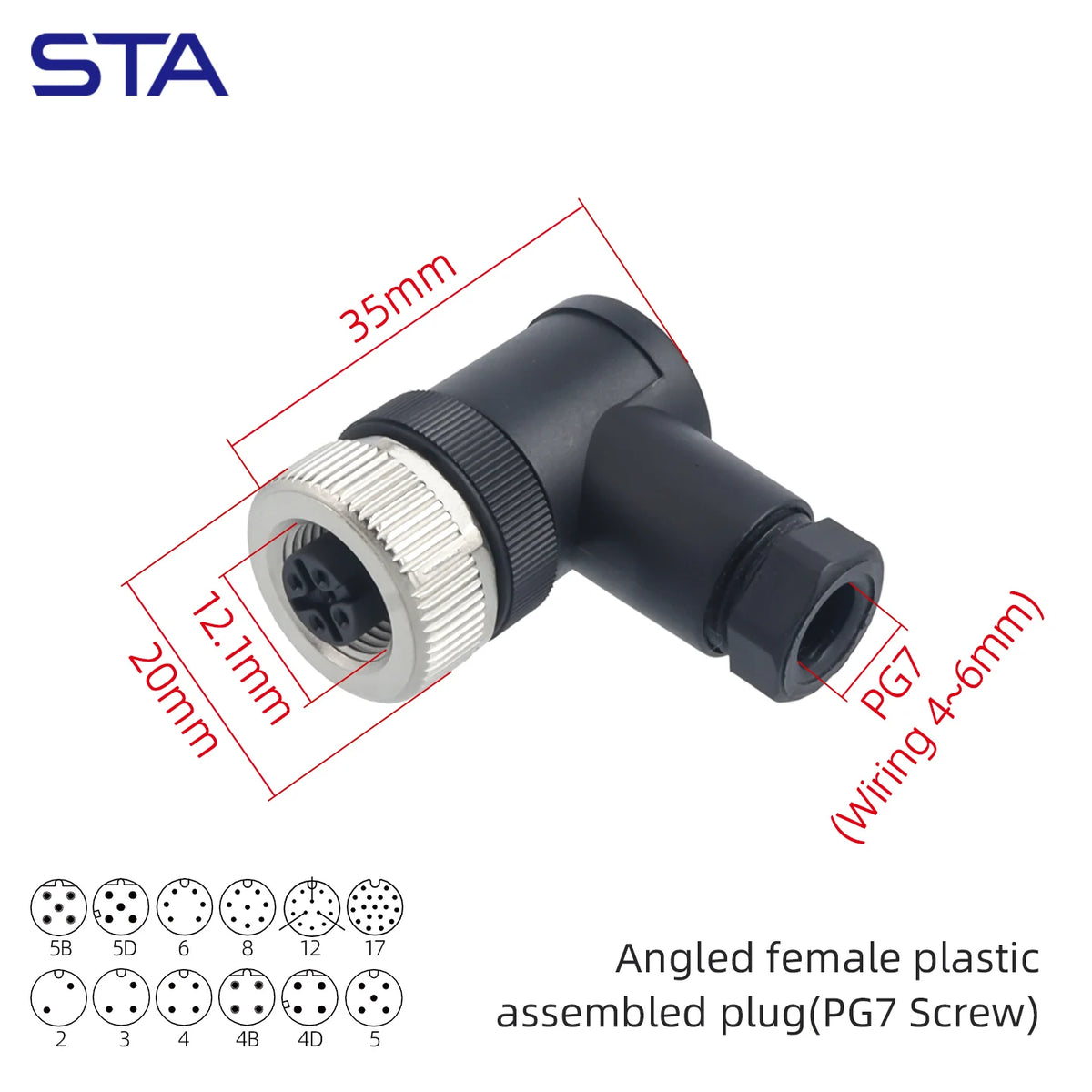 M12 Screw Termination Plastic Field Plug NMEA2000 5 Pin Straight Angled IP67 Waterproof 3 4 6 8 Poles Sensor Connectors PG7 PG9