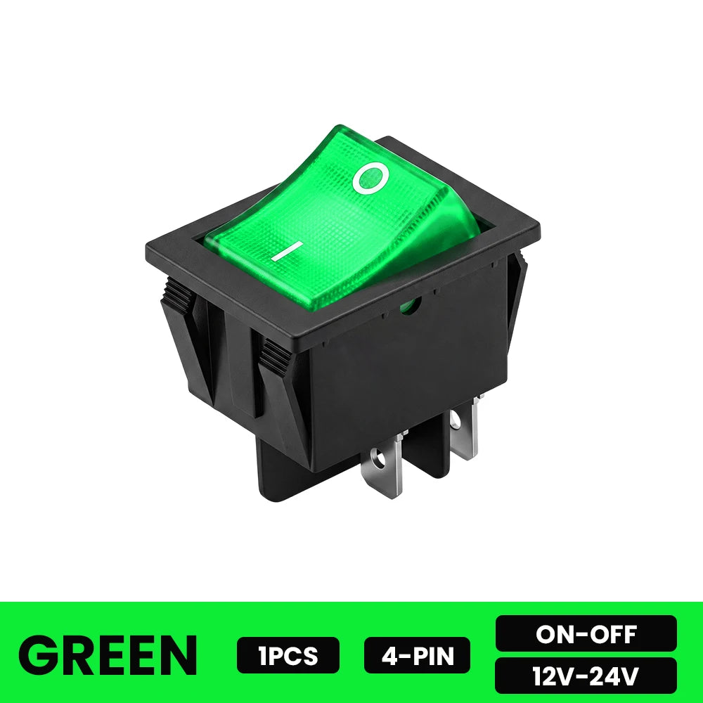 FILN 20A Rocker Switch 4 Pin ON-OFF 12V-24V 110V-220V Illuminated LED Power Switch PA66 Flame Retardant Marine Car Switch