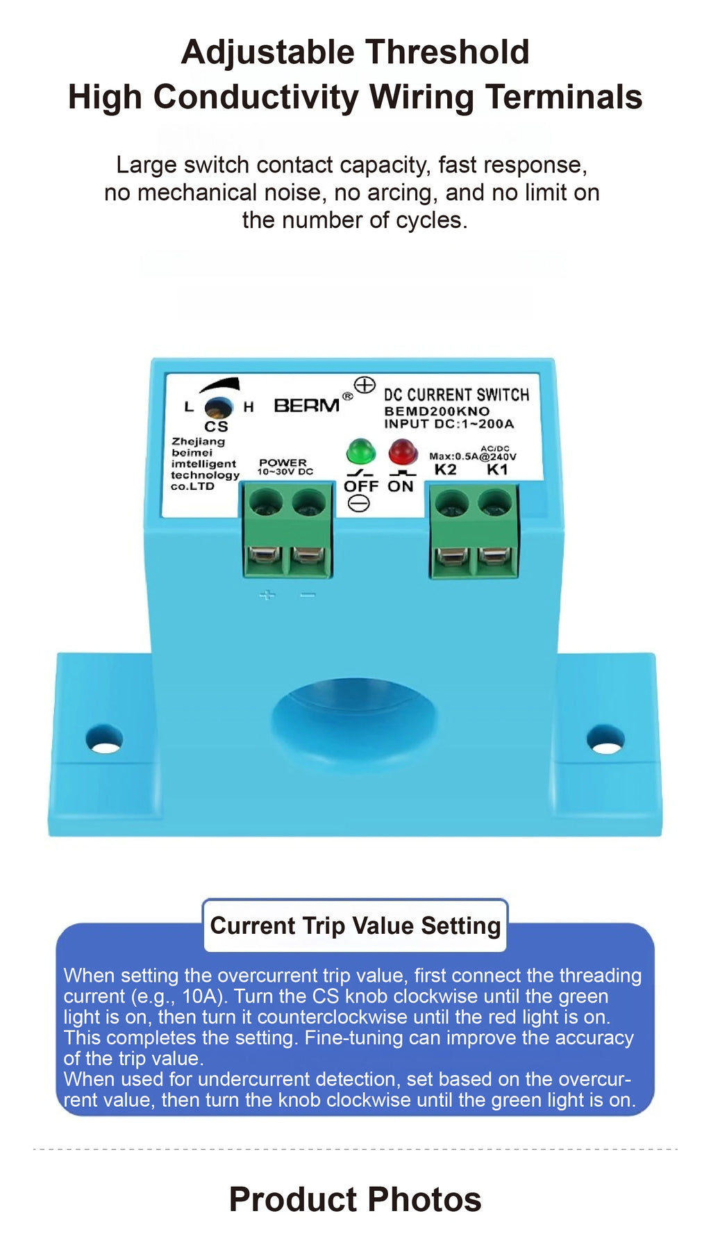 BEMD200 DC Current Sensor 1-200A 10-30VDC Current Transformer Overcurrent Protection Relay Current Detection Switch PLC