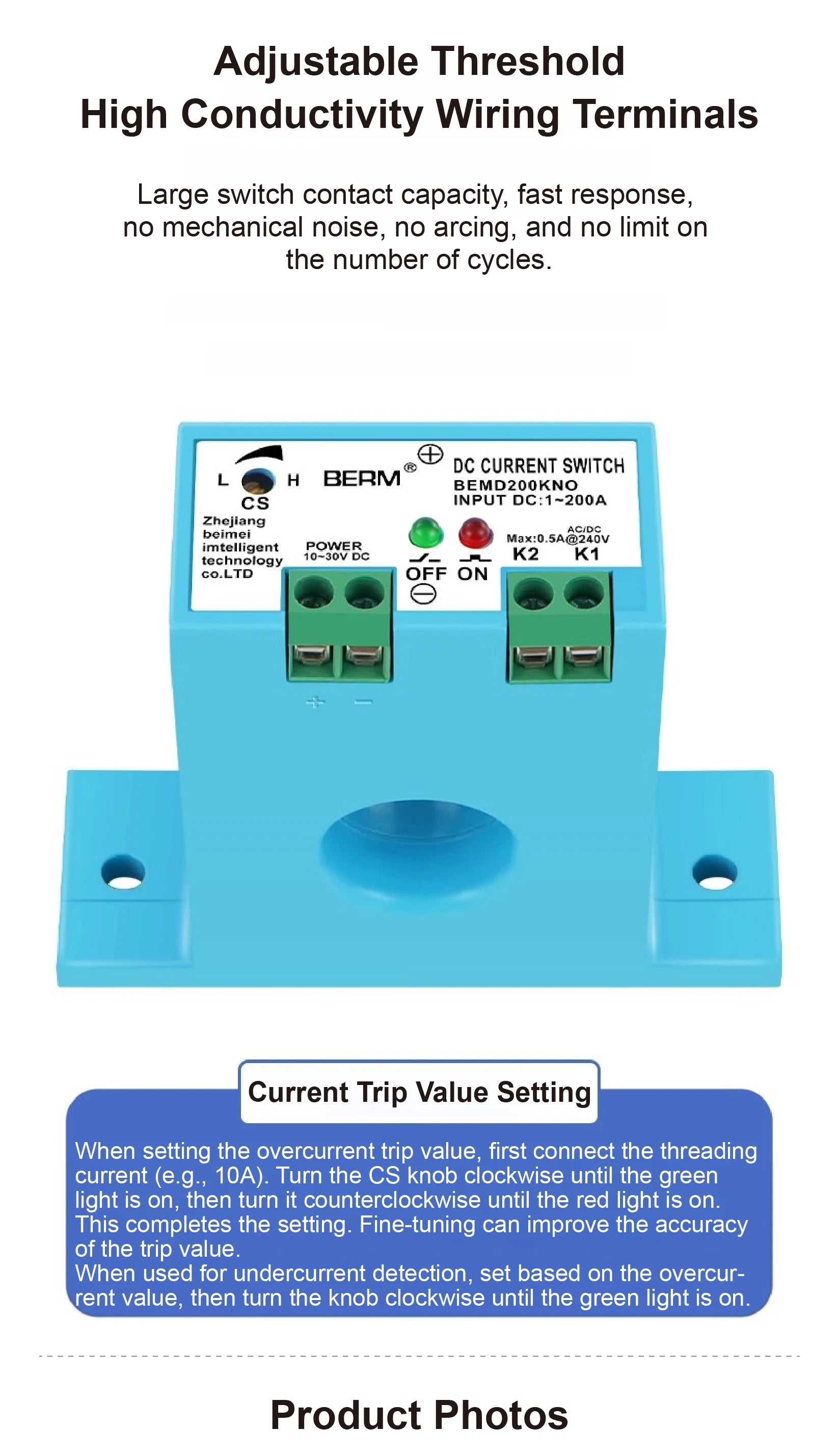 BEMD200 DC Current Sensor 1-200A 10-30VDC Current Transformer Overcurrent Protection Relay Current Detection Switch PLC