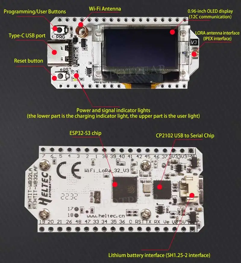 LoRa32 V3 ESP32-S3 LoRa Development Board 0.96 inch OLED SX1262 433-510/863-928MHz Meshtastic For Arduino