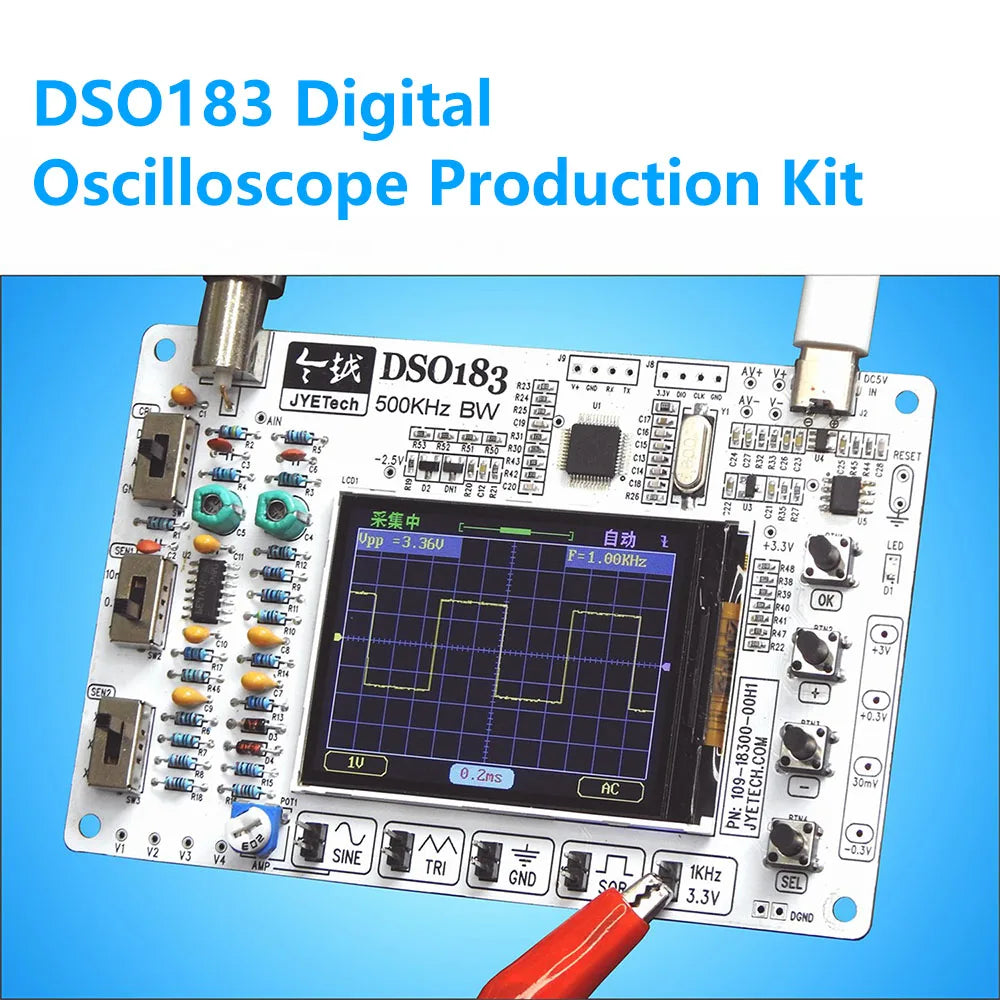 DSO183 Microcontroller Kit DIY Mini LCD Digital Oscilloscope Kit Electronic Welding Training Production Parts 0-500KHz Type C