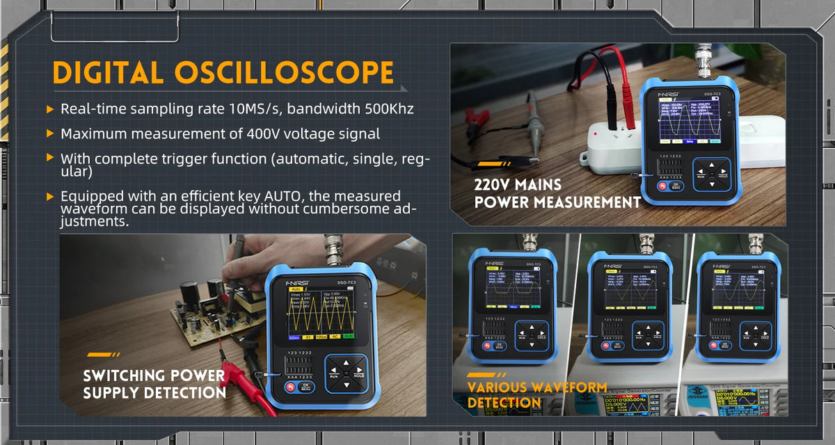FNIRSI DSO-TC4/DSO-TC3  3 in 1 Digital Oscilloscope 10MHz 48Ms/s Transistor Tester Electronics Component Tester USB Charger Tool