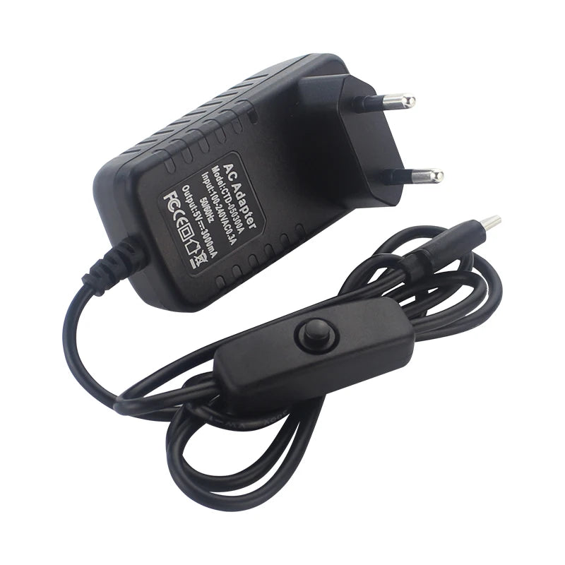 5V 3A Power Supply with ON/OFF Switch EU US UK Plug Charger USB Type-C Power Adapter for Raspberry Pi 4 Orange Pi Zero 3 / 3B