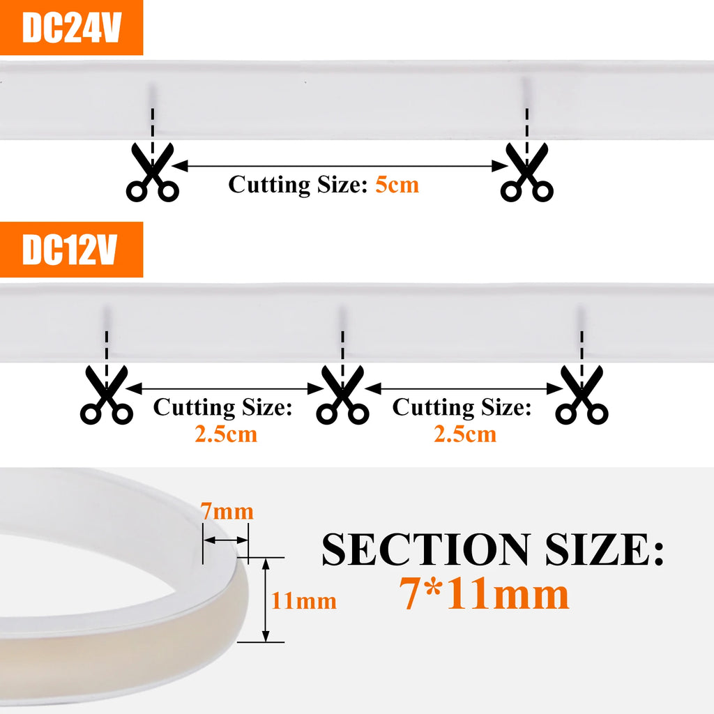 12V 24V 320Leds/M COB Neon Strip Waterproof 3000K 4000K 6000K Home Decor High Brighter Flexible Ribbon Rope LED Light 0.5M-20M