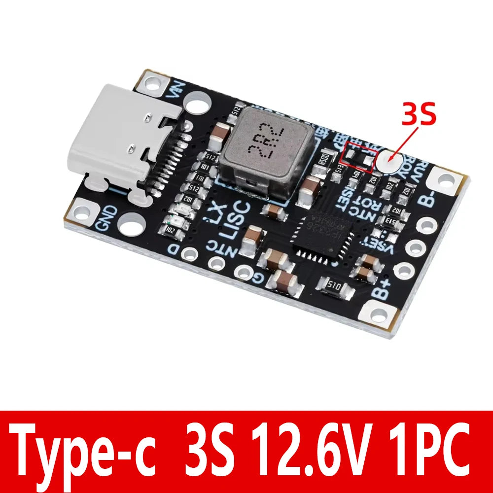 Lithium Battery Charging Boost Module with Balanced Support, Fast Charge with Indicator, 2S, 3S, Type-C BMS, 15W, 8.4V, 12.6V,