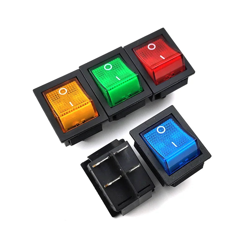5PCS KCD4 Rocker Switch 16A 250VAC, ON-OFF 2 Position 4-Pin Illuminated Power Switch with Cap for Electrical Equipment