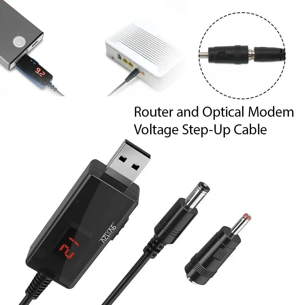 5V To 9V 12V USB Boost Converter Cable Digital Display Voltage Step‑Up Power Cord With Adapter For WiFi Router Power Supply