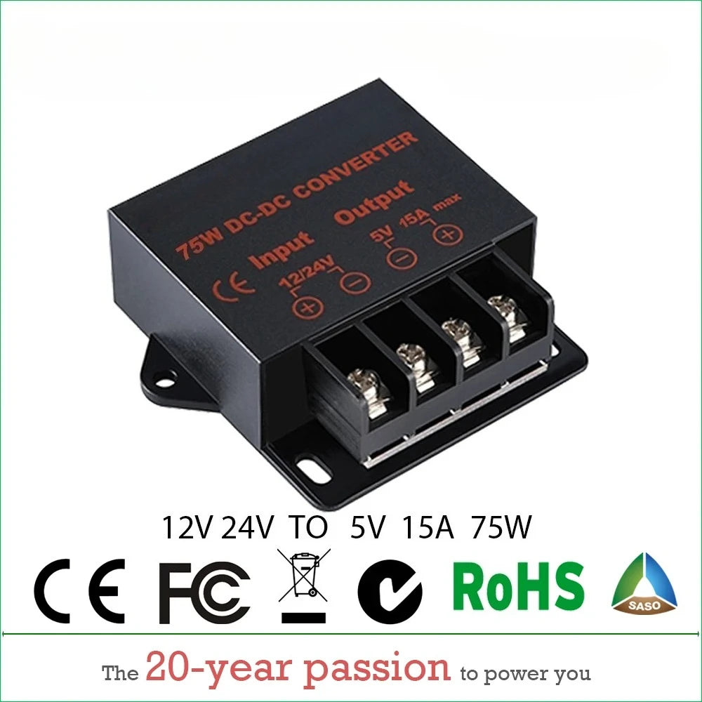 12V 24V to 5V DC Converter Regulator 3A-100A Car Step Down Reducer LED Lighting Display CE Certified Waterproof Dustproof
