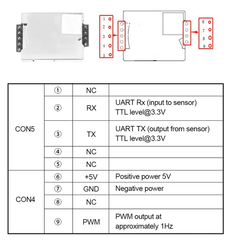 YYS 400-5000PPM NDIR CO2 Gas Sensor Carbon Dioxide Gas Sensor UART/PWM Output  C8