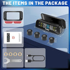 Tire Pressure Monitoring System with Solar Charge LCD Display Real TimeTPMS with 4 External Sensors For Car RV SUV MPV Truck