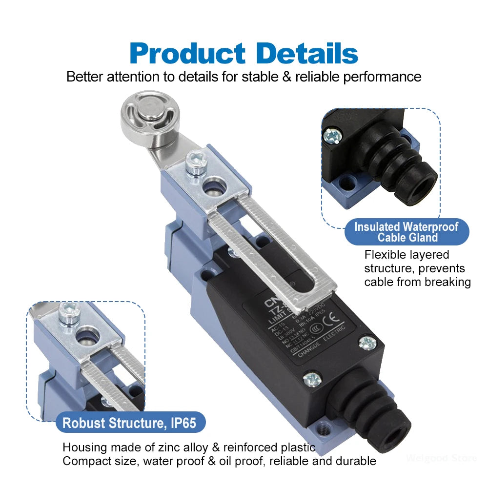 CNTD TZ-8109 IP65 Limit Switch 300V 10A SPDT Industrial Waterproof Travel Switch Double Spring CE Certified