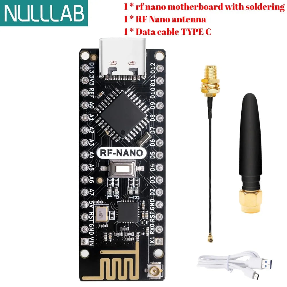 RF-Nano Board and Antenna Kit NRF24L01 Module Inside Arduino Compatible USB-C Support Arduino IDE ATmega328PB-AU Microcontroller