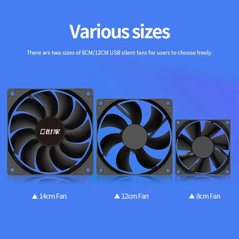 TEUCER USB Cooling Fan 8CM/12CM/14CM 800-1800RPM USB Port Power Supply Desktop Computer Available