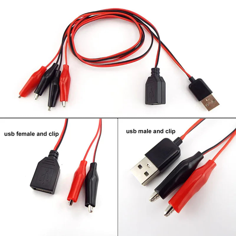 USB Alligator Clips Crocodile Wire Male Female to USB Tester Detector DC Voltage Ammeter Capacity Power Meter Monitor M20