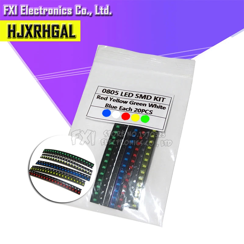 100PCS=5 colors x 20pcs 1210 1206 0805 0603 LED Diode Assortment SMD LED Diode Kit Green/ RED / White / Blue / Yellow