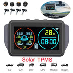 Smart Solar Power TPMS Car Tire Pressure Monitoring System Alarm Tyre Air Pressure Meter Gauge Temperature Warning 4 Sensors