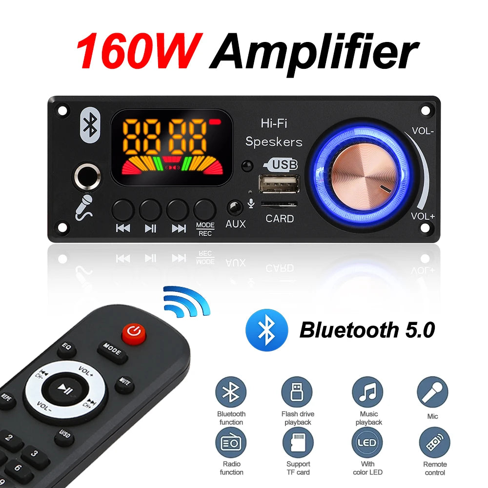 200W DIY Home Digital Amplifier MP3 Decoder Board 100W Audio Power Bluetooth 5.3 FM For Music Subwoofer Speakers Volume Control