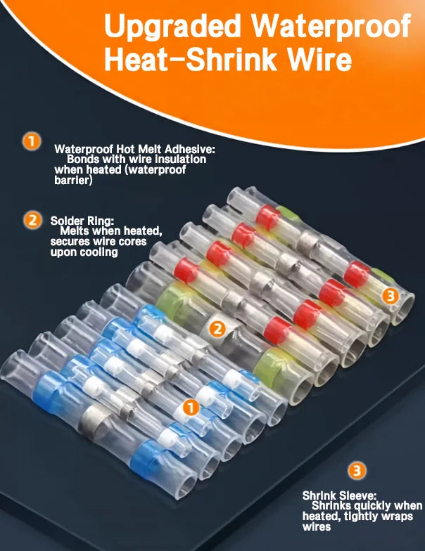 Waterproof Heat Shrink Solder Terminals 1 Box - Insulated Electrical AWG Wire Butt Splice for Quick & Secure Connection