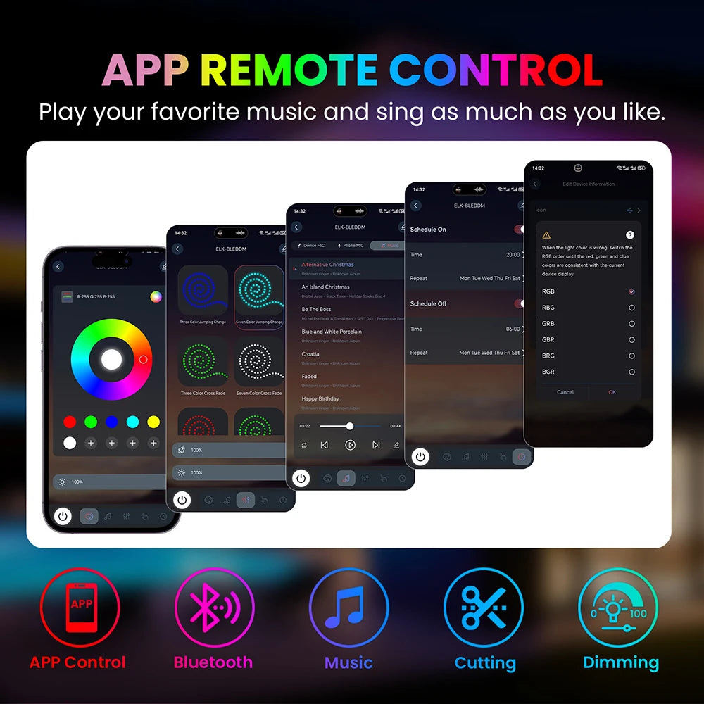 5V Bluetooth RGB LED Neon Strip Light 1M 2M 3M 3AA Battery Box 17Key 24key 44key Remote Control 108Leds/M Waterproof Room Decor