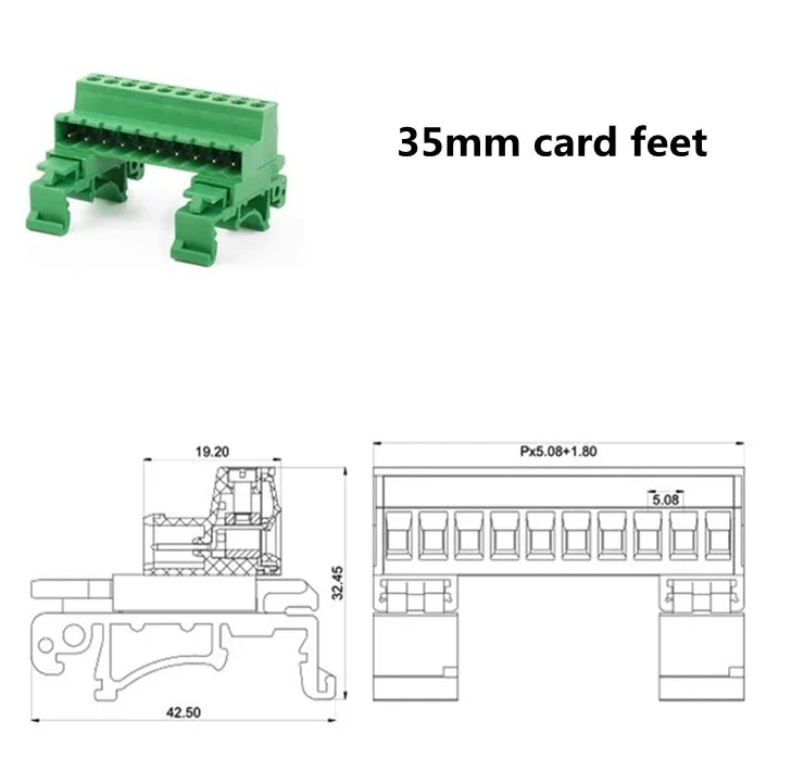 1Sets 2-20pin 2EDG-UKR-5.08mm Rail Terminal Block Pitch 5.08mm Screw Plug-in Terminal Blocks Connector Din Rail Mounting Instead