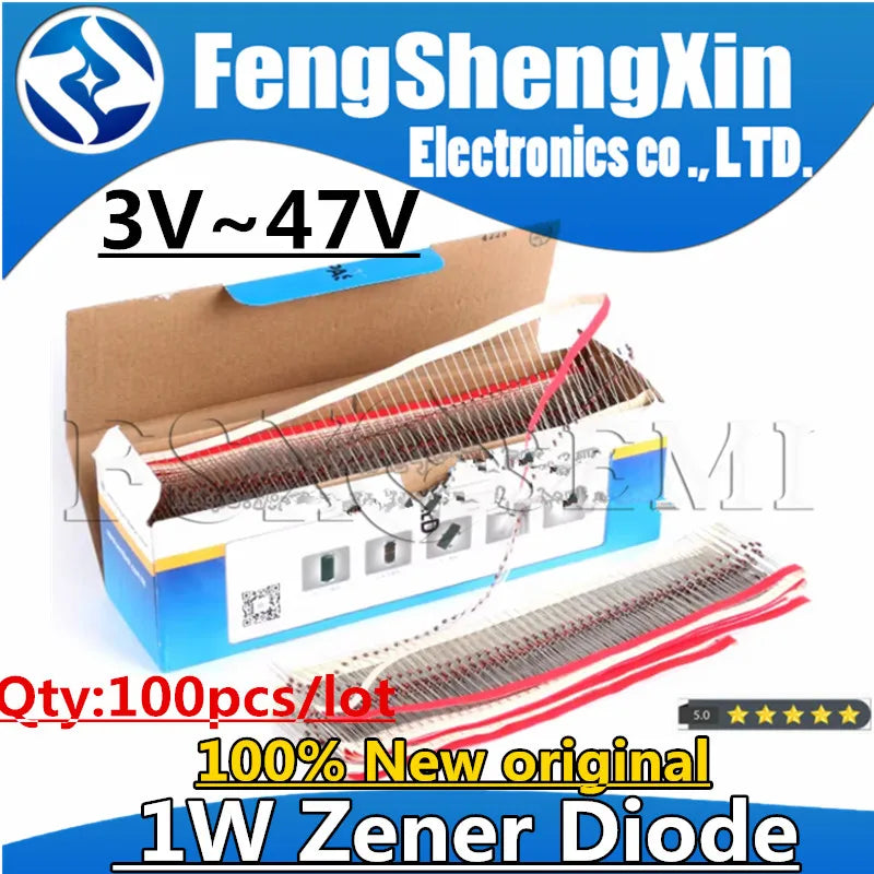 100pcs 1W Zener Diode 3V~47V 3.3V 4.7V 5.1V 7.5V 9.1V 10V 12V 15V 18V 20V 24V 33V 36V 39V 43V 1N4733A 1N4728A 1N4747A 1N4742A