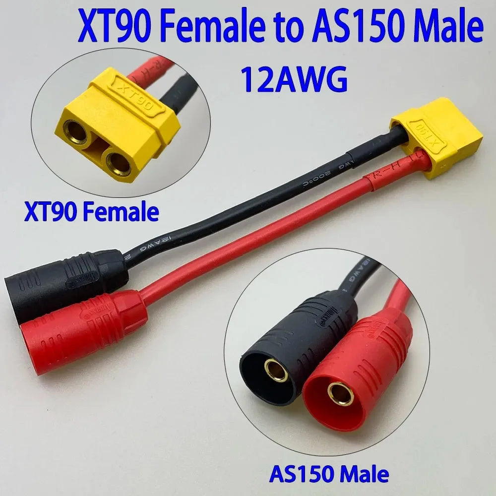 AS150 XT150 Male/Female To XT60 XT90 Plug DC Power Conversion Cable Connector 12AWG 10cm Silicone Wire Suitable for RC Batteries