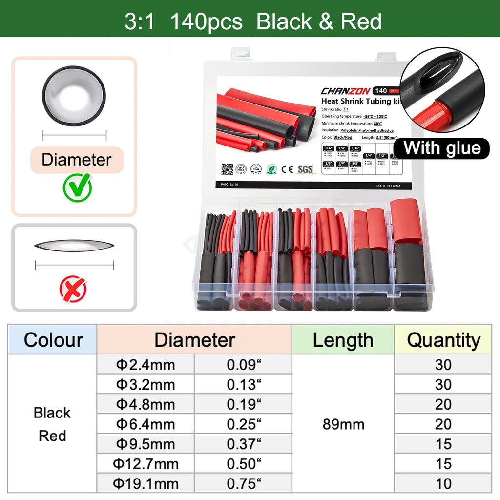 2:1 3:1 4:1 heat shrink tubes heat shrink tube kit Bag Shrinking Wrap Tubes Diy Repair Cables Heat-Shrink Pipe Assorted