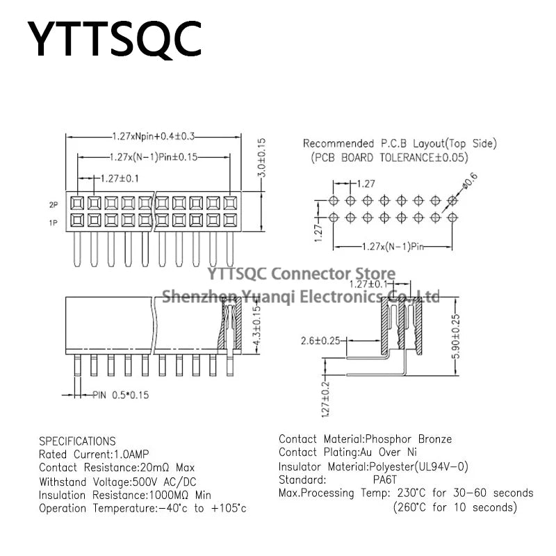 10PCS 1.27mm Pitch 2*2/3/4/5/40 pin Double Row Right Angle FEMALE HEADER Strip Connector Socket 2X3p/4p/6p/8p/20/40 PIN