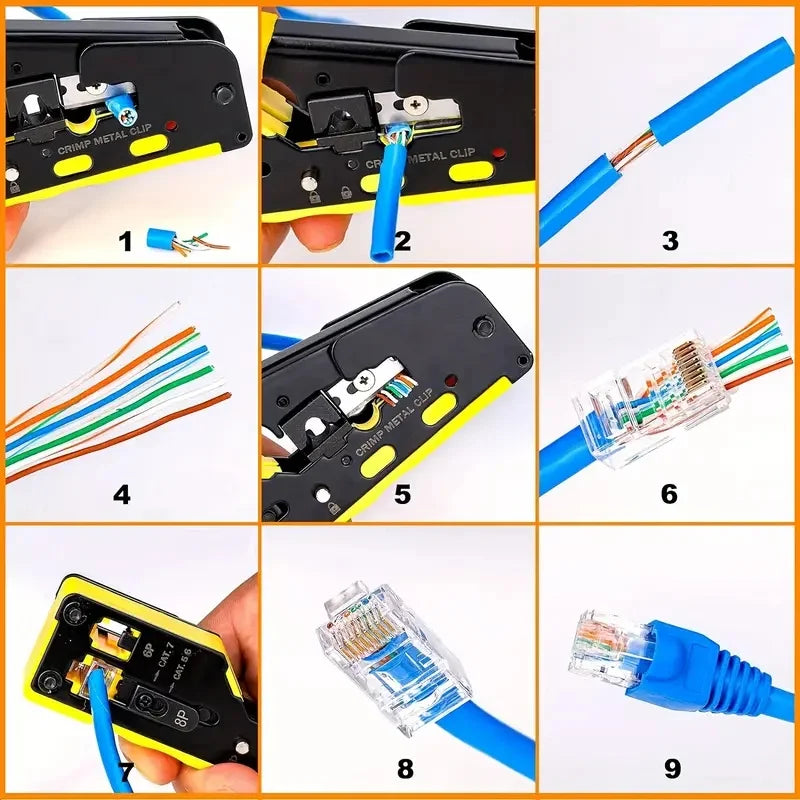 Propatch RJ45 Crimp Tool Kit All-in-One Ethernet Crimper Cat7 Cat6 Cat5 Crimping Tool with 52 Cat6 Ethernet Crimping Connectors