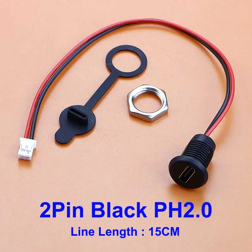 1/5pcs USB Type C Connector Type-C Female Socket With PH2.0 Terminal Nut Locking Plate Waterproof Charging Jack Port 15cm Wire