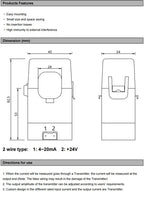 Split Core Current Transmitter QNDBK2-16 AC 10A 20A 50A 100A 4 20mA CT Clamp Hall Effect Current Transformer Sensor 4-20mA