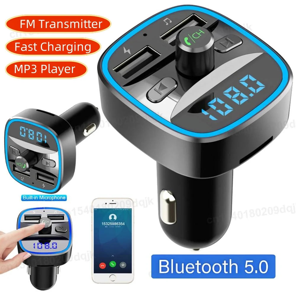 Car Adapter Bluetooth 5.0 Dual USB Port Safe Charging Hands-free Calling Fast Charging FM Transmitter Car Accessories