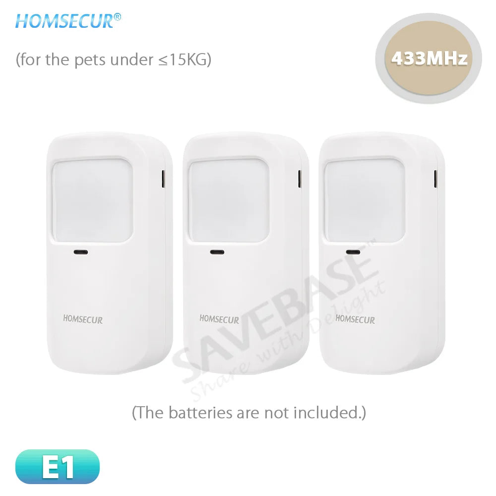 3Pcs E1 433MHz Wireless Pet-Immune PIR Detector (for the Pet≤15KG) For HOMSECUR 433MHz 4G Tuya WiFi Home Burglar Alarm System