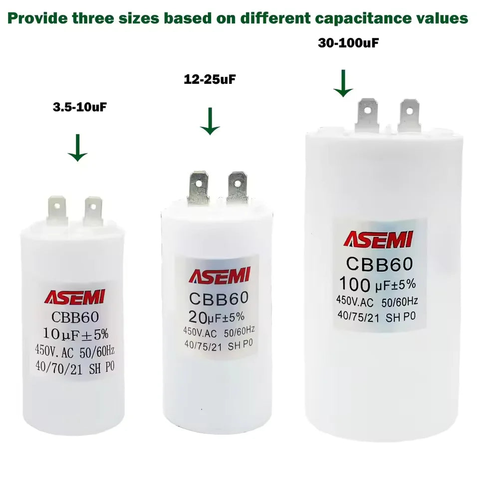 100UF CBB60 450V Washing Motor Start Capacitor Water Pump 3.5uF 7uF 10uF 25uF 40uF