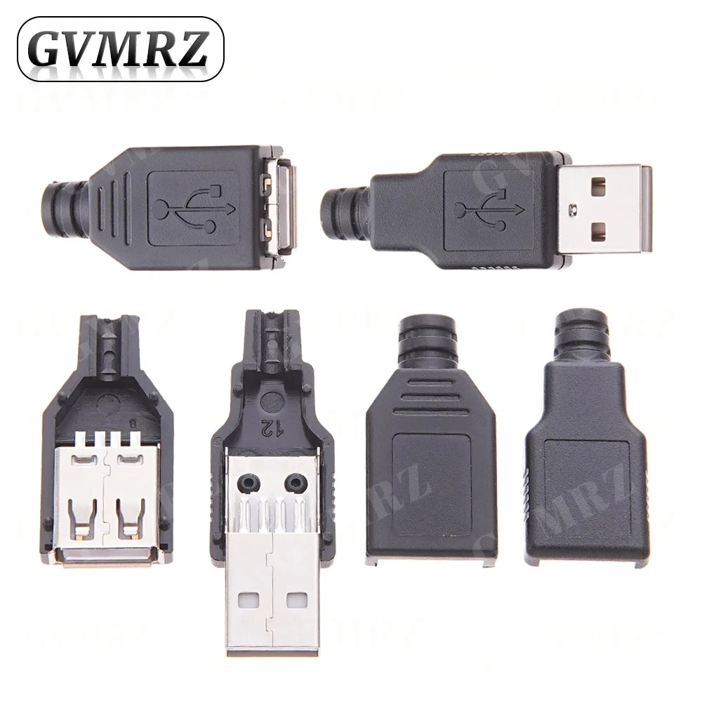 10PCS Type A Male Female USB 4 Pin Plug Socket Connector With Black Plastic Cover Type-A DIY Kits